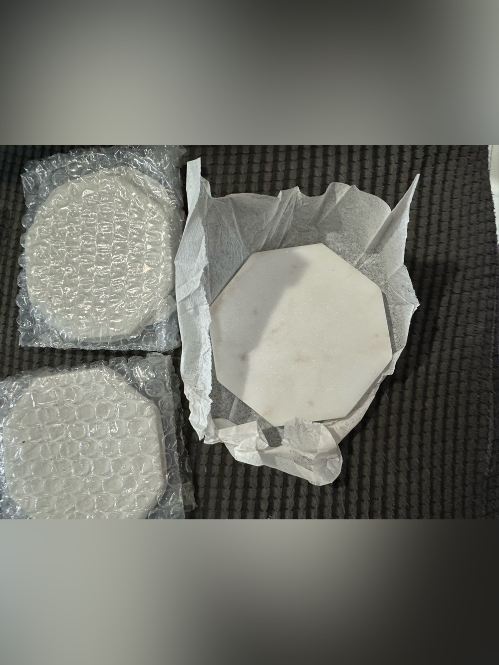 Set of 3 White Marble Coasters Artisan Handmade in India NEW
